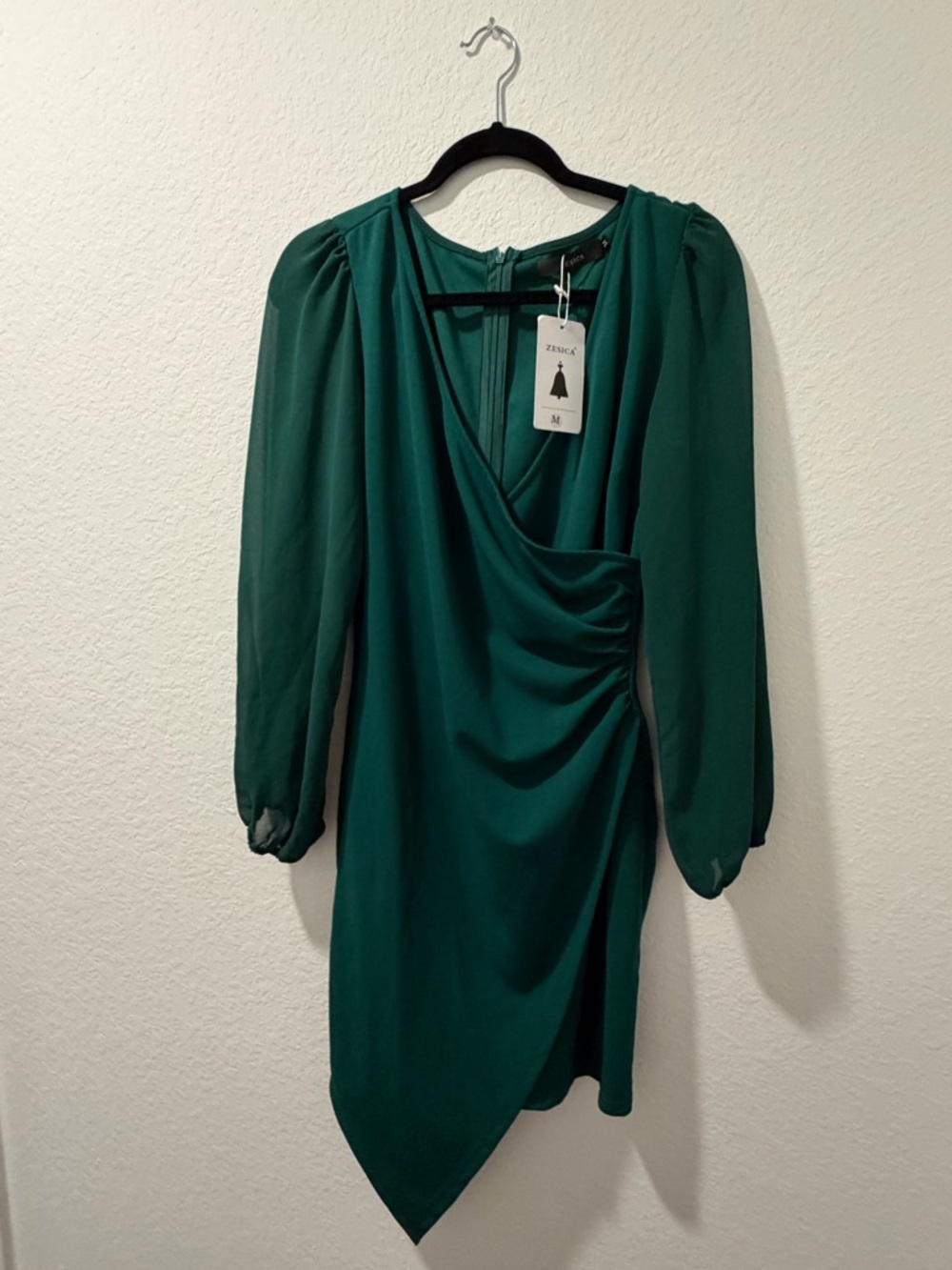 Green Long-Sleeve Wrap Dress